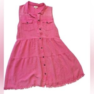 Umgee Ruffle Tiered Pink Midi Dress/Large